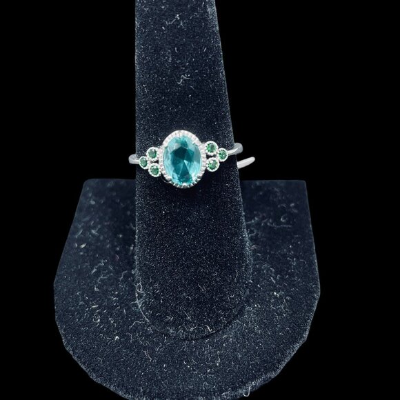 Bomb Party 925 Ring Teal Oval Gem Sterling Silver Size 8 Green Accent Jewelry - Picture 2 of 7